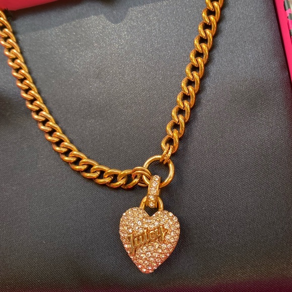 Juicy Couture Logo Gold & Crystal Heart Chain Necklace with Box - Picture 11 of 16